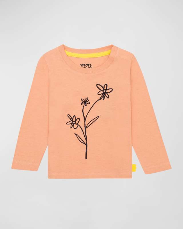 Girl's Floral Detail Long Sleeve T-Shirt, Size 3M-24